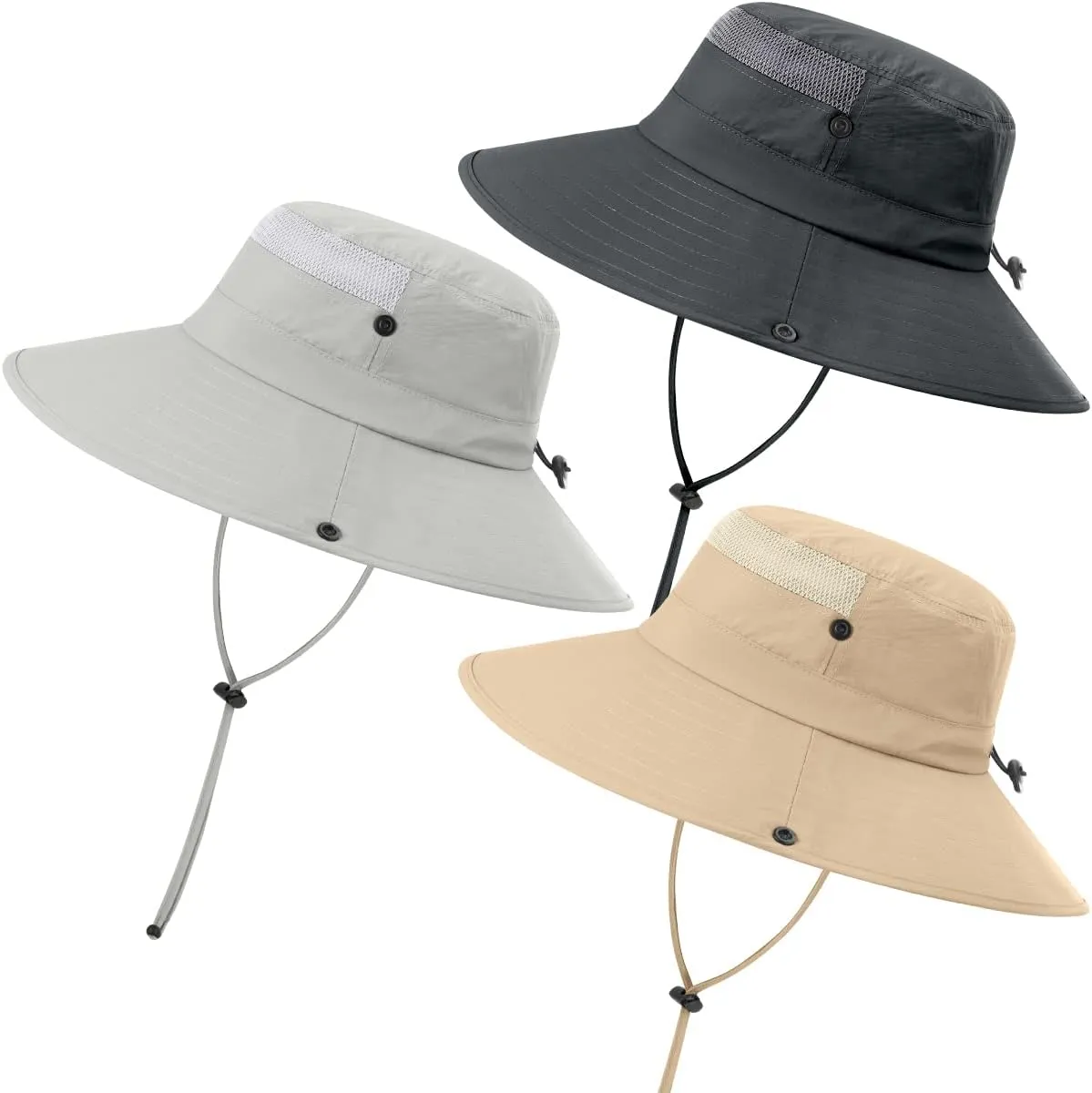 3 Pack Mens Boonie Sun Hat UV Protection Outdoor Bucket Fishing Hat for Hiking Safari & Gardening