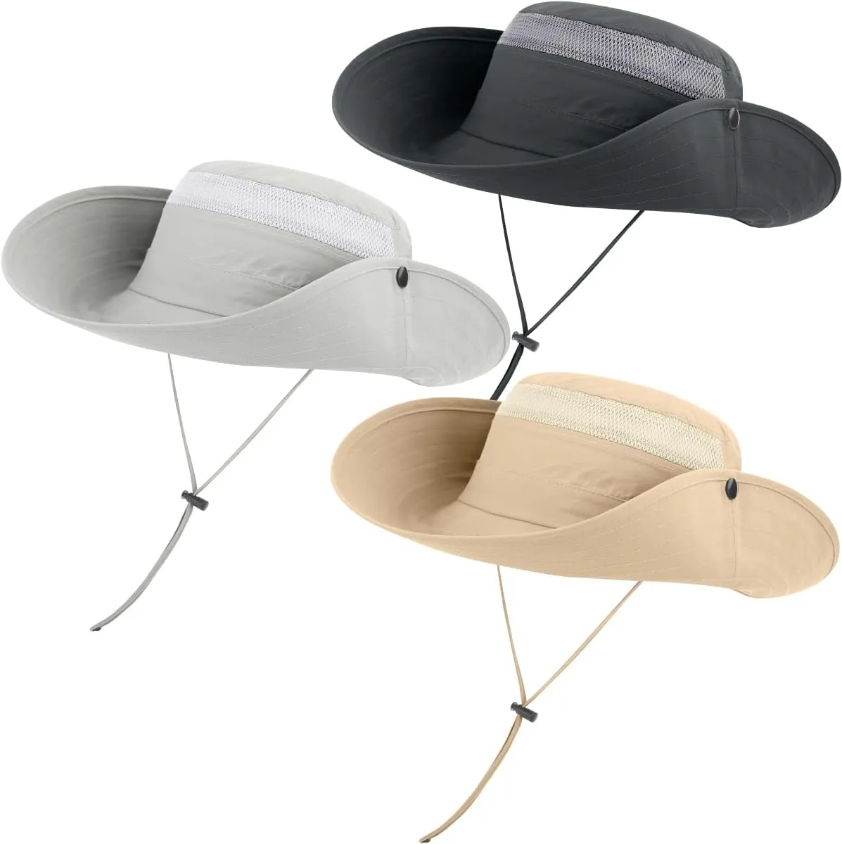 3 Pack Mens Boonie Sun Hat UV Protection Outdoor Bucket Fishing Hat for Hiking Safari & Gardening