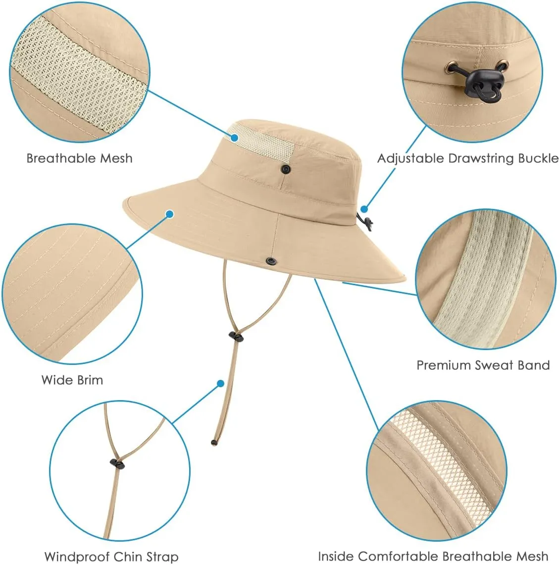 3 Pack Mens Boonie Sun Hat UV Protection Outdoor Bucket Fishing Hat for Hiking Safari & Gardening