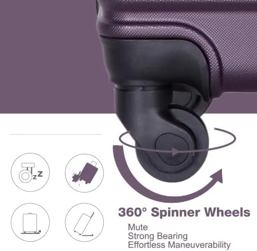 3 Piece Lightweight Luggage Set with 360 Spinner Wheels & TSA Lock, Nesting Suitcases 20/24/28 Inch for Travel, 2 Hooks & Expandable Storage, Purple