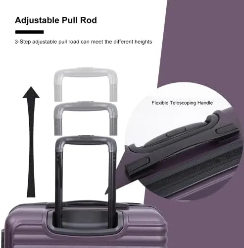 3 Piece Lightweight Luggage Set with 360 Spinner Wheels & TSA Lock, Nesting Suitcases 20/24/28 Inch for Travel, 2 Hooks & Expandable Storage, Purple