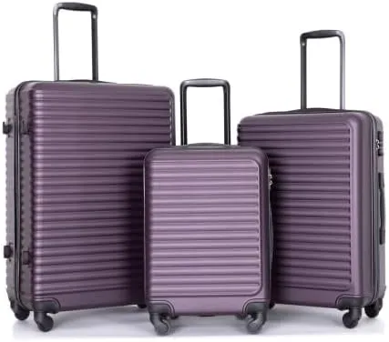 3 Piece Lightweight Luggage Set with 360 Spinner Wheels & TSA Lock, Nesting Suitcases 20/24/28 Inch for Travel, 2 Hooks & Expandable Storage, Purple