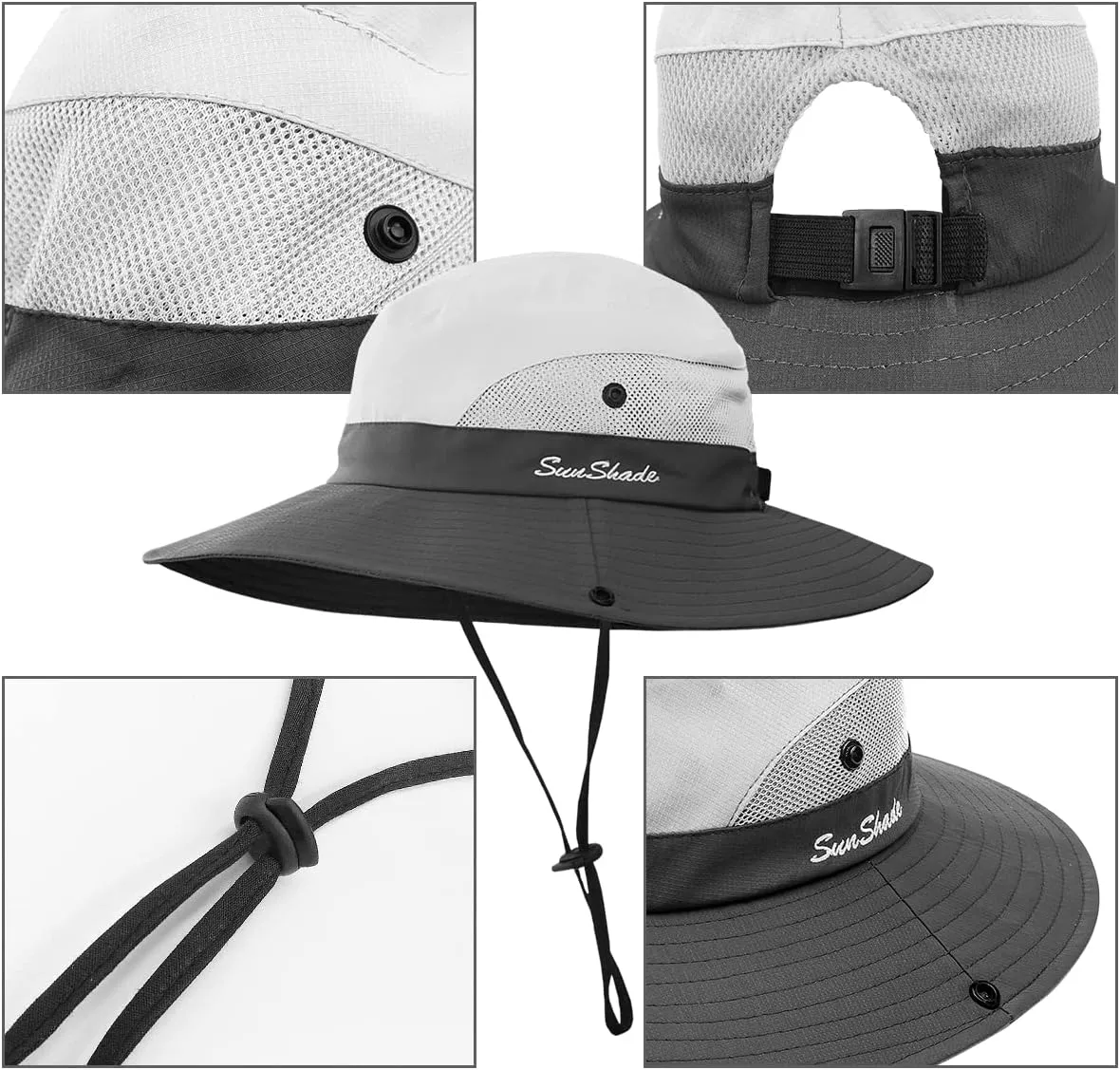 3 Pieces Womens Ponytail Wide Brim Sun Hat Packable UV Protection Beach Cap for Fishing & Hiking