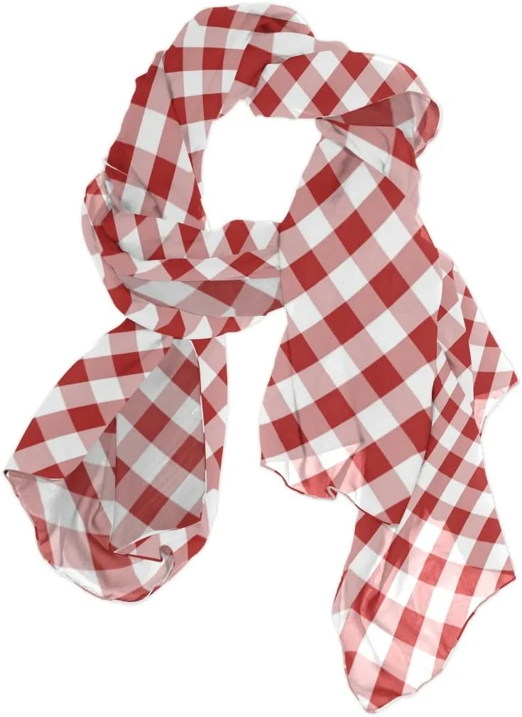 ALAZA White Red Gingham Plaid Sheer Scarves Shawl Wrap Women Infinity Oblong Chiffon Scarf for Outdoor