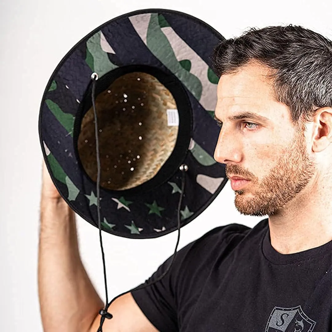 Alpha Defense Fire Co. Straw Hat - Under Brim Hat for Men and Women - Includes 1 Face Shield