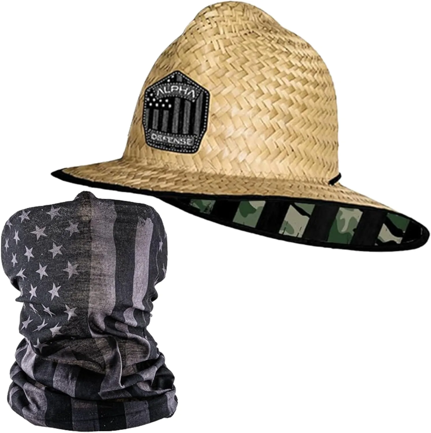 Alpha Defense Fire Co. Straw Hat - Under Brim Hat for Men and Women - Includes 1 Face Shield