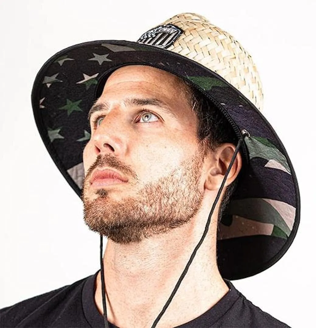 Alpha Defense Fire Co. Straw Hat - Under Brim Hat for Men and Women - Includes 1 Face Shield