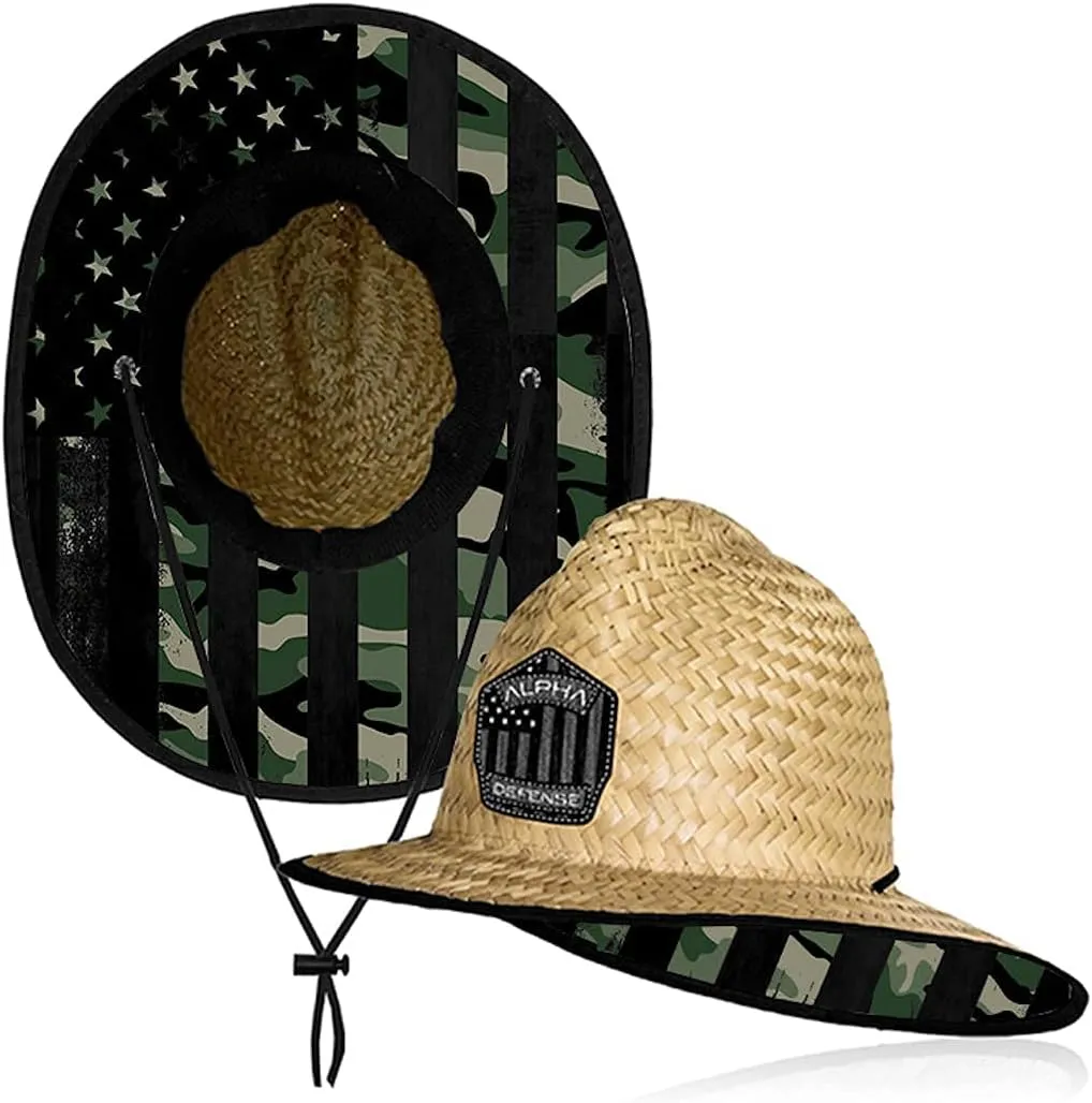 Alpha Defense Fire Co. Straw Hat - Under Brim Hat for Men and Women - Includes 1 Face Shield