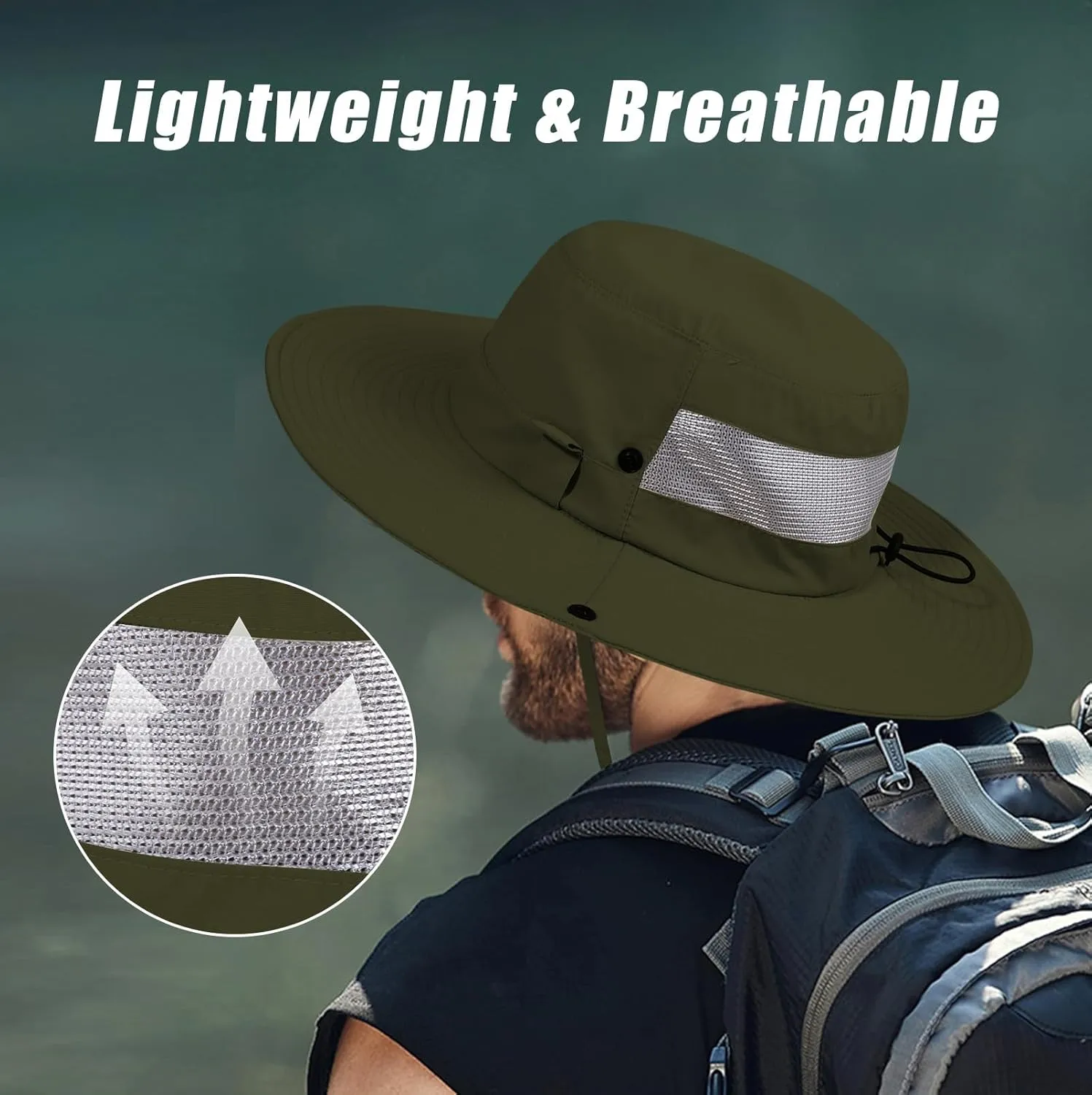 BEARAE Fishing Hat, UPF 50  UV Protection Hiking Beach Bucket Hat, Adjustable Waterproof Wide Brim Sun Hats for Men Women