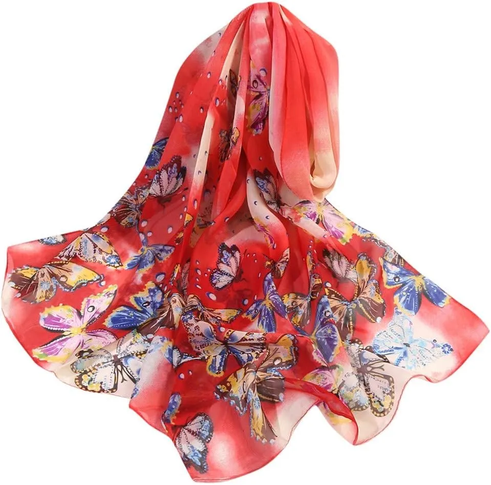 Boho Satin Silk Scarf for Women Lightweight Floral Pattern Fall Fashion Neckerchief Sunscreen Beach Muffler Shawl