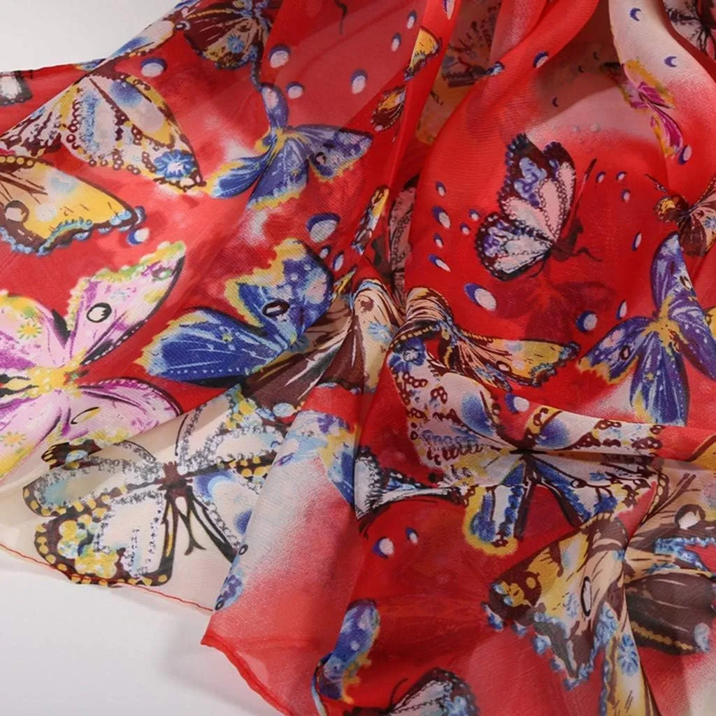 Boho Satin Silk Scarf for Women Lightweight Floral Pattern Fall Fashion Neckerchief Sunscreen Beach Muffler Shawl