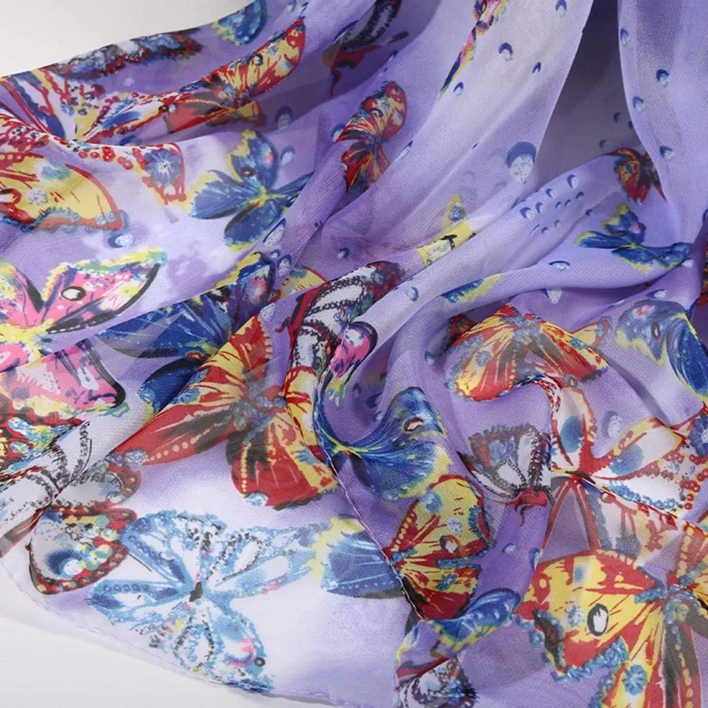 Boho Satin Silk Scarf for Women Lightweight Floral Pattern Fall Fashion Neckerchief Sunscreen Beach Muffler Shawl
