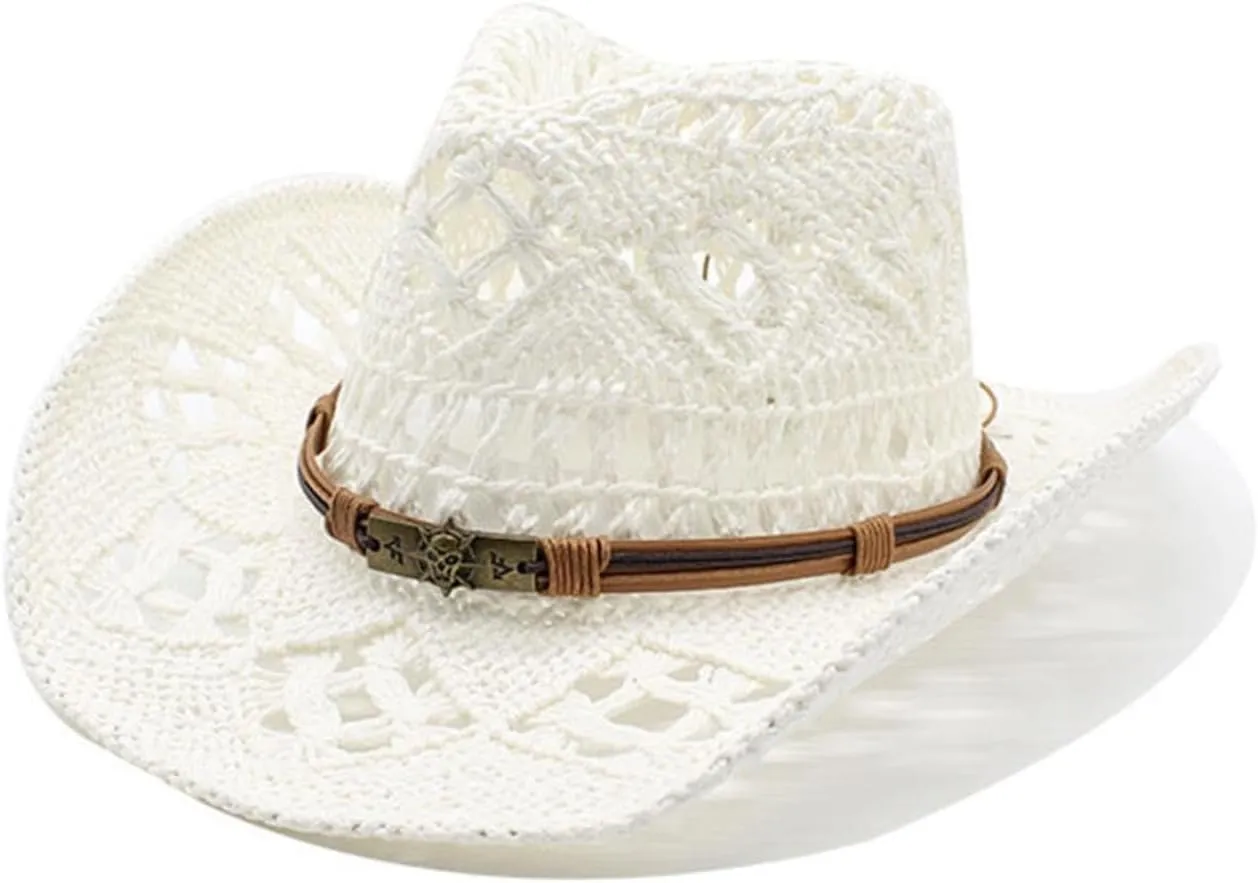 Cowboy Hat,Cowgirl Hat,Cowboy Hats for Women/Mens/Straw Wide with Shapeable Brim Cowboy Hats for Womens/White/Black/Beige