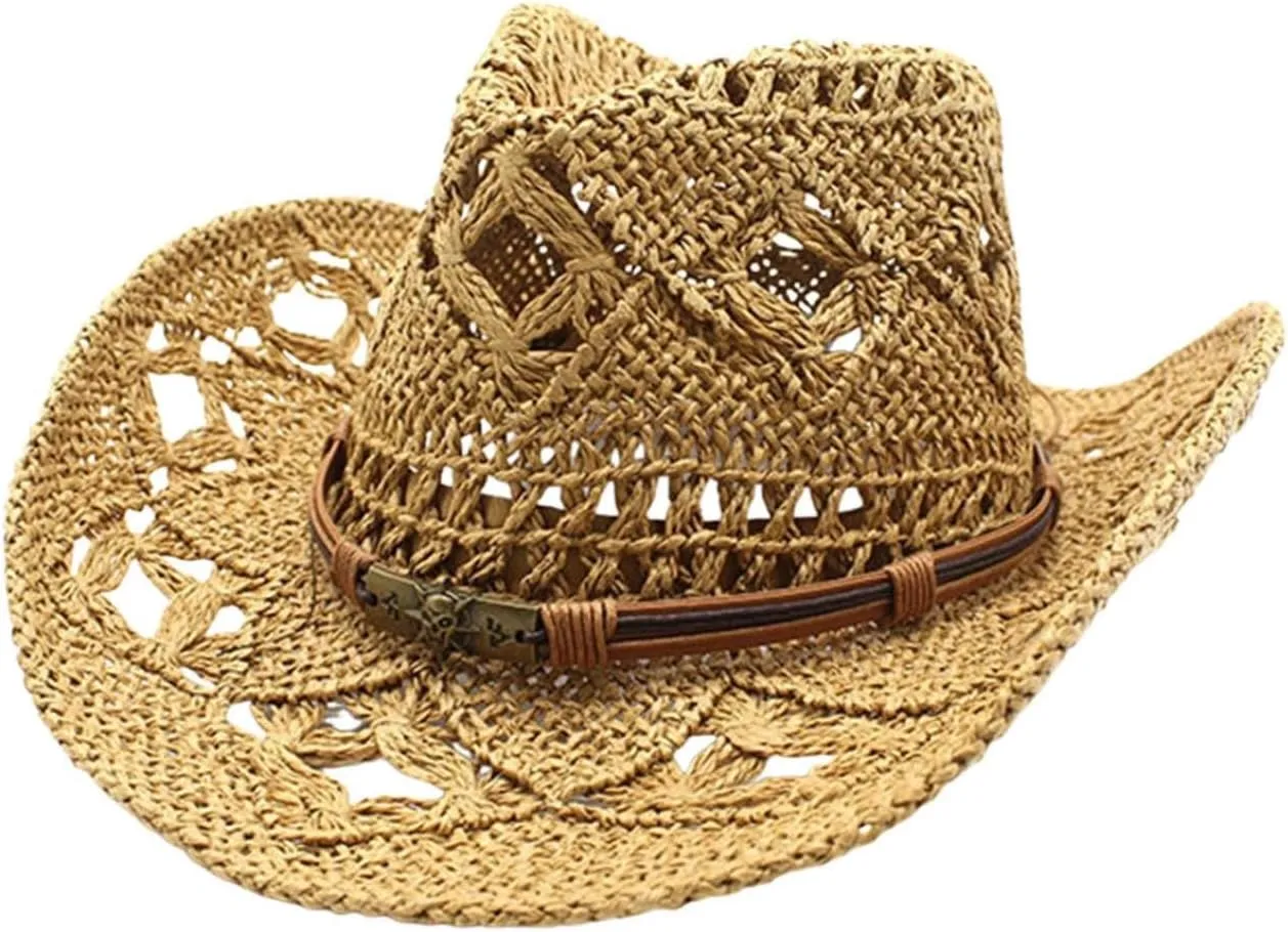 Cowboy Hat,Cowgirl Hat,Cowboy Hats for Women/Mens/Straw Wide with Shapeable Brim Cowboy Hats for Womens/White/Black/Beige