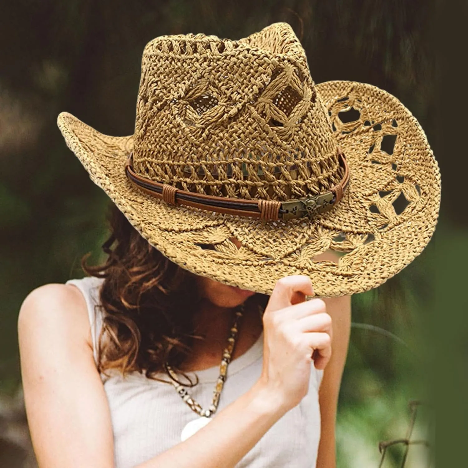 Cowboy Hat,Cowgirl Hat,Cowboy Hats for Women/Mens/Straw Wide with Shapeable Brim Cowboy Hats for Womens/White/Black/Beige