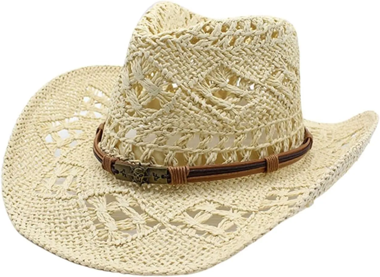 Cowboy Hat,Cowgirl Hat,Cowboy Hats for Women/Mens/Straw Wide with Shapeable Brim Cowboy Hats for Womens/White/Black/Beige