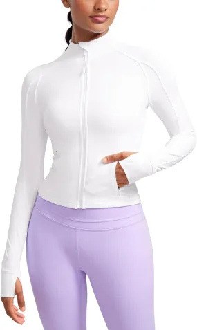CRZ YOGA Butterluxe Womens Cropped Slim Fit Workout Jacket Weightless Track Athletic Full Zip Up Tops with Thumb Holes