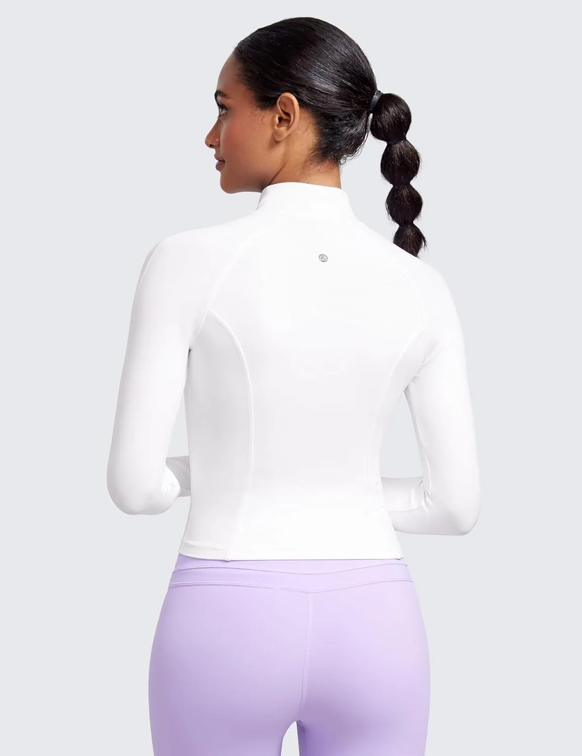 CRZ YOGA Butterluxe Womens Cropped Slim Fit Workout Jacket Weightless Track Athletic Full Zip Up Tops with Thumb Holes
