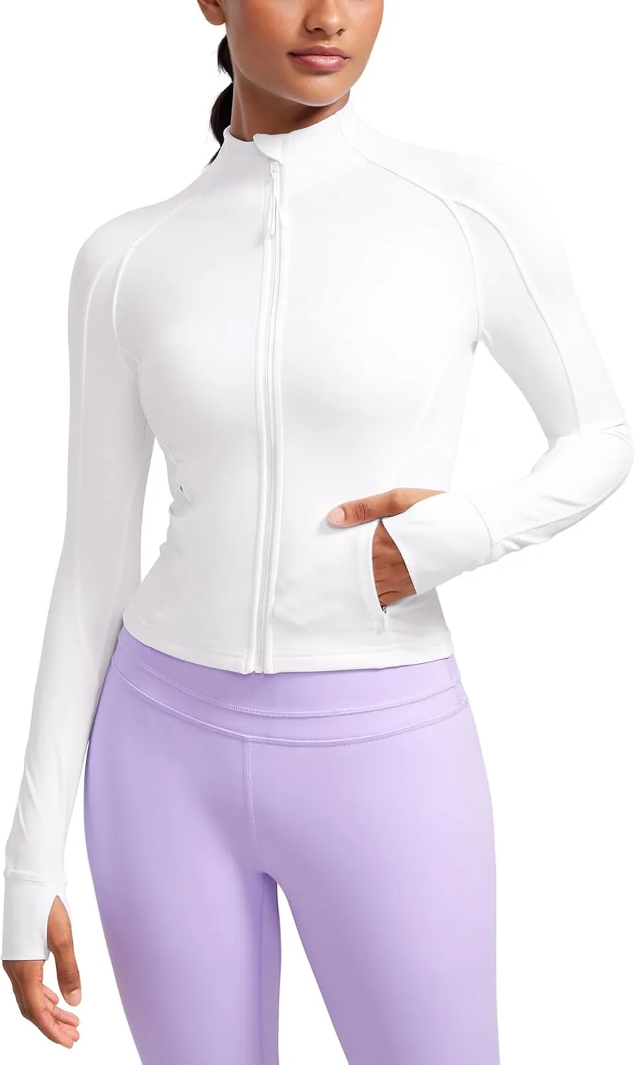 CRZ YOGA Butterluxe Womens Cropped Slim Fit Workout Jacket Weightless Track Athletic Full Zip Up Tops with Thumb Holes