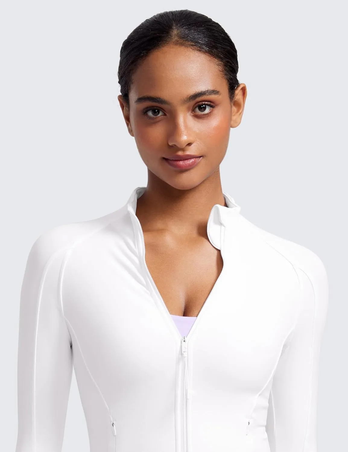CRZ YOGA Butterluxe Womens Cropped Slim Fit Workout Jacket Weightless Track Athletic Full Zip Up Tops with Thumb Holes