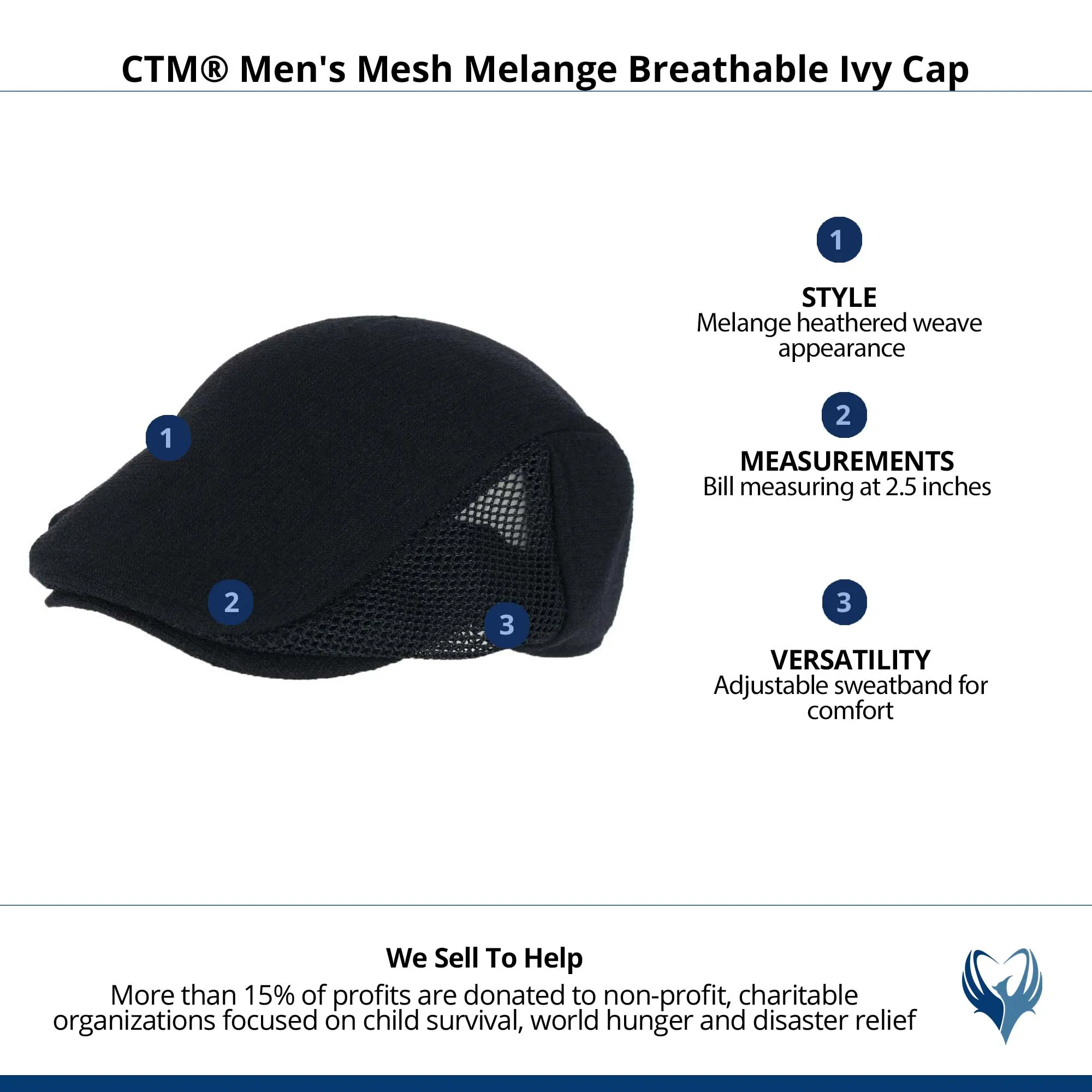 CTM® Men's Mesh Melange Breathable Ivy Cap