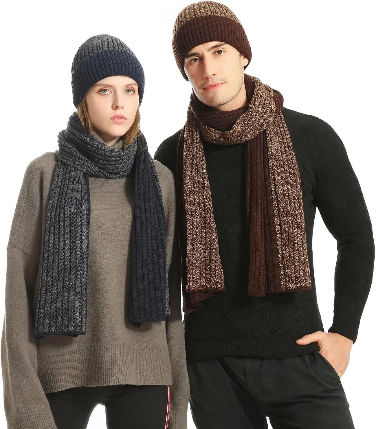 Cuffed Beanie & Magic Glove Gift Set Accessory Winter Warm Wool Hat with Fleece Lined Pom Caps 3 in 1 Set for Gift