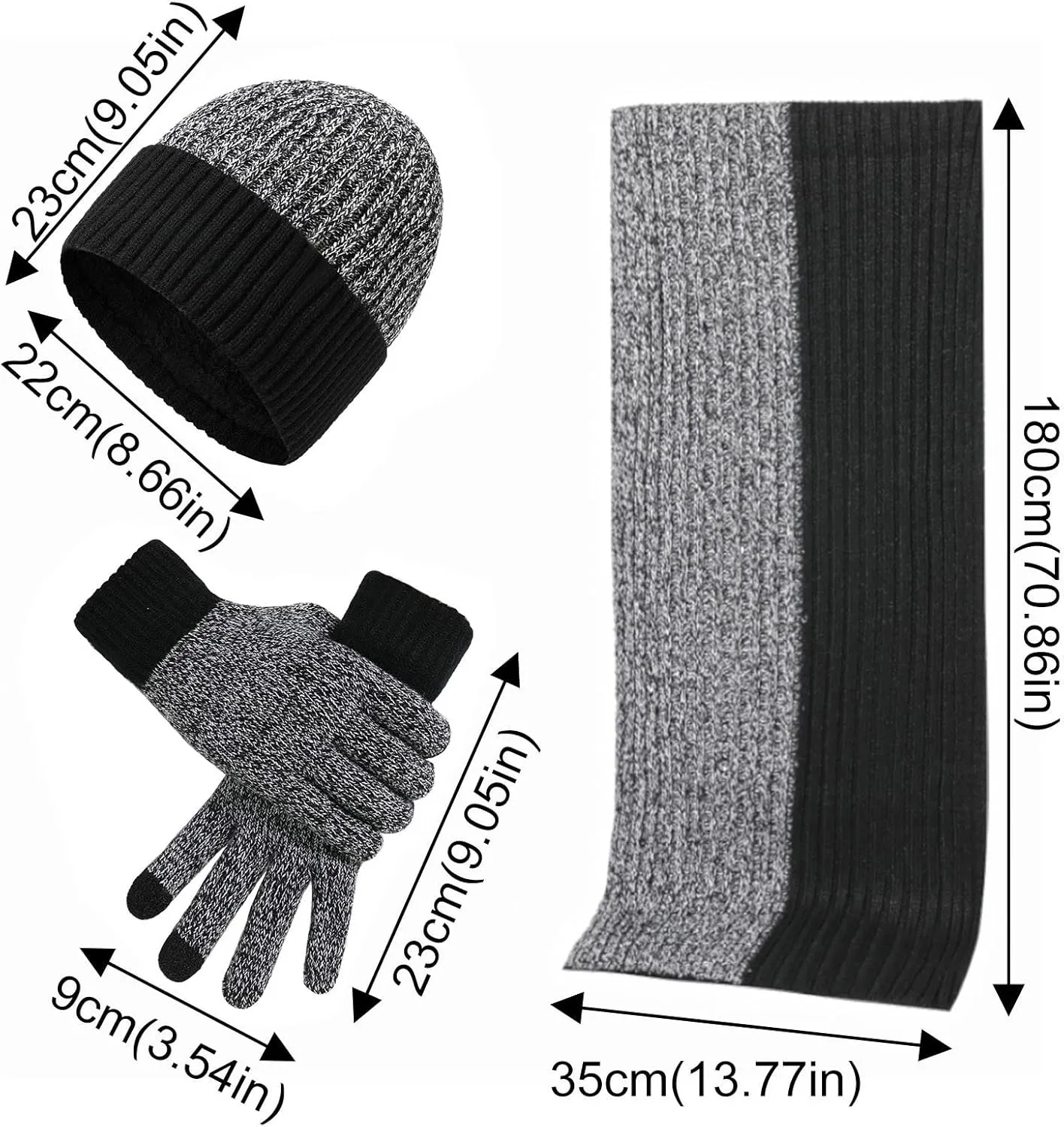 Cuffed Beanie & Magic Glove Gift Set Accessory Winter Warm Wool Hat with Fleece Lined Pom Caps 3 in 1 Set for Gift