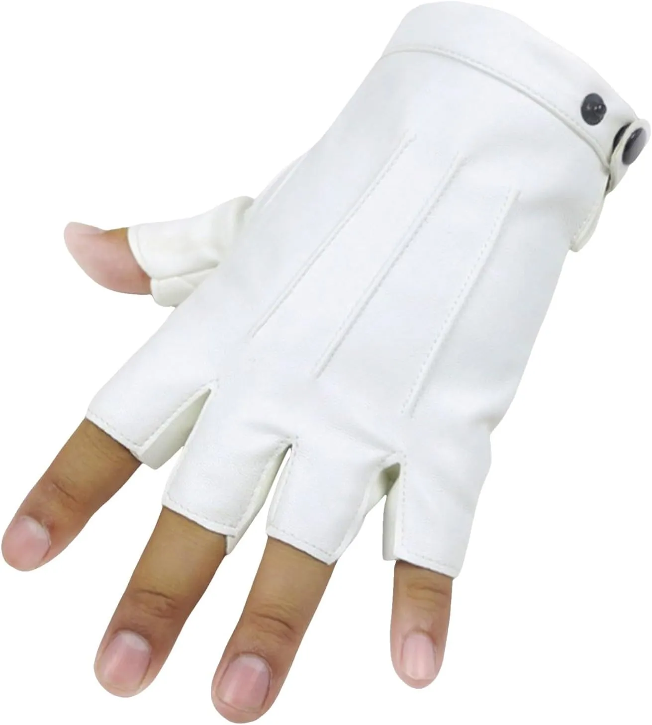 Fingerless Driving Gloves PU Faux Leather Outdoor Sport Halloween Cosplay Costume Half Finger Glove For Men Women Gloves (White, One Size)