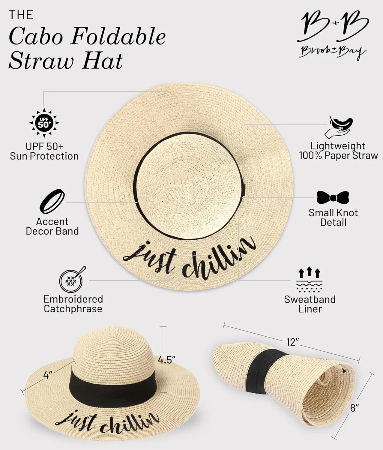 Foldable Beach Hats for Women-Floppy Sun Hats for Women,Roll up Straw Hats for Women,Summer Vacation Hats&Beach Wide Brim Hat