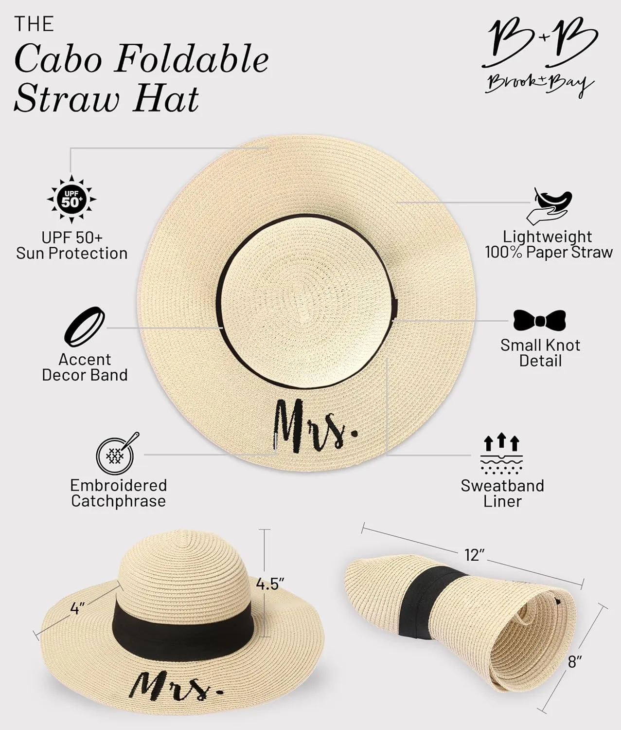 Foldable Beach Hats for Women-Floppy Sun Hats for Women,Roll up Straw Hats for Women,Summer Vacation Hats&Beach Wide Brim Hat