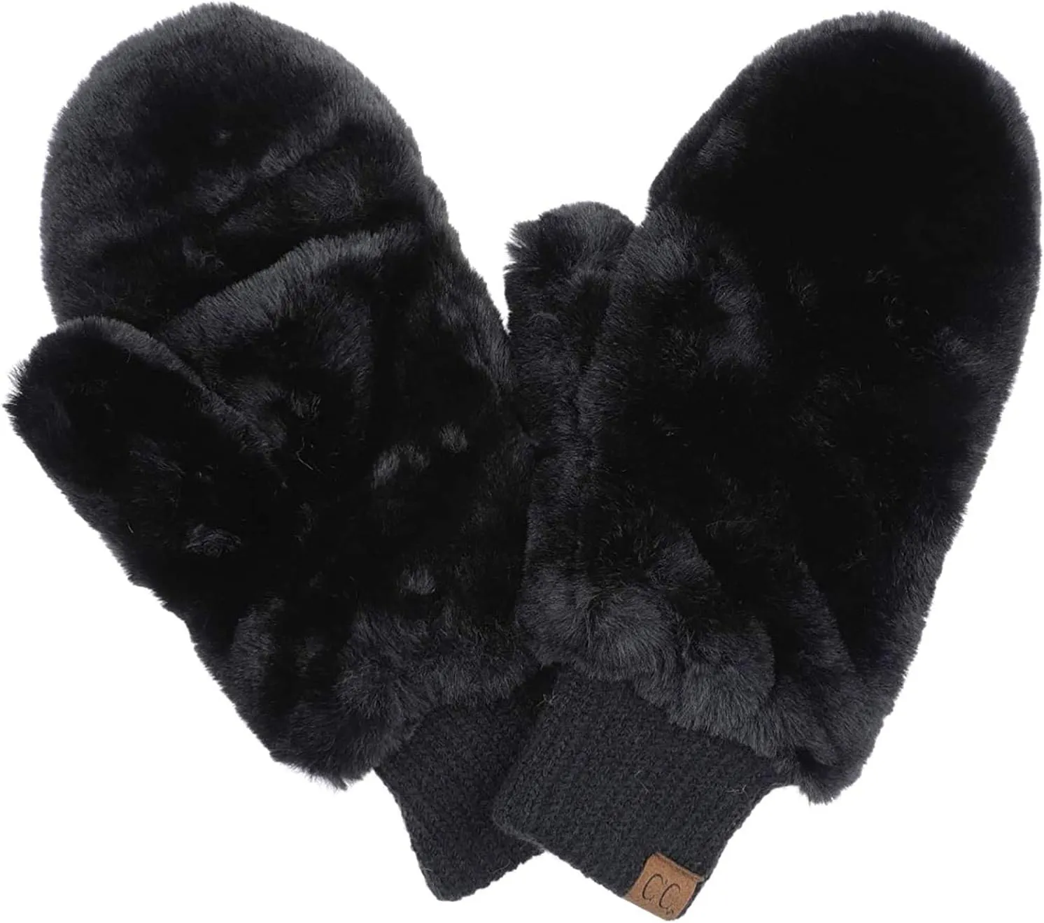 Funky Junque Faux Fur Flip Mittens Womens Warm Convertible Fingerless Gloves