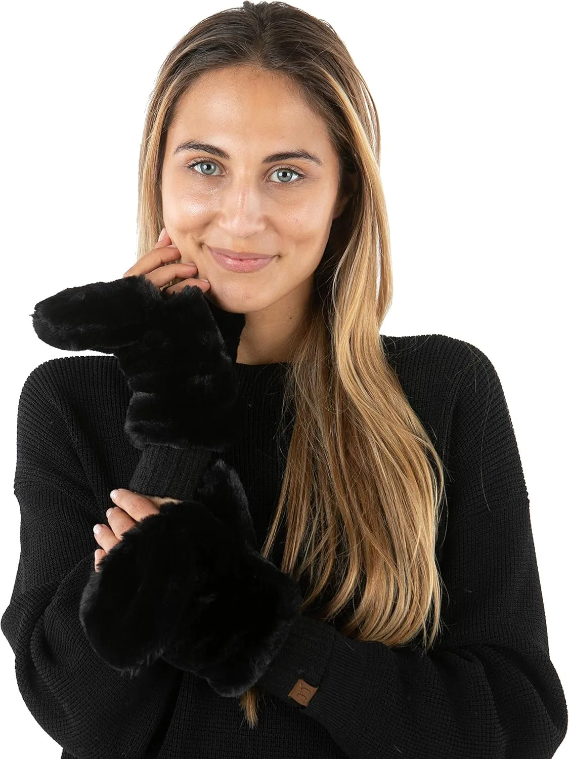 Funky Junque Faux Fur Flip Mittens Womens Warm Convertible Fingerless Gloves