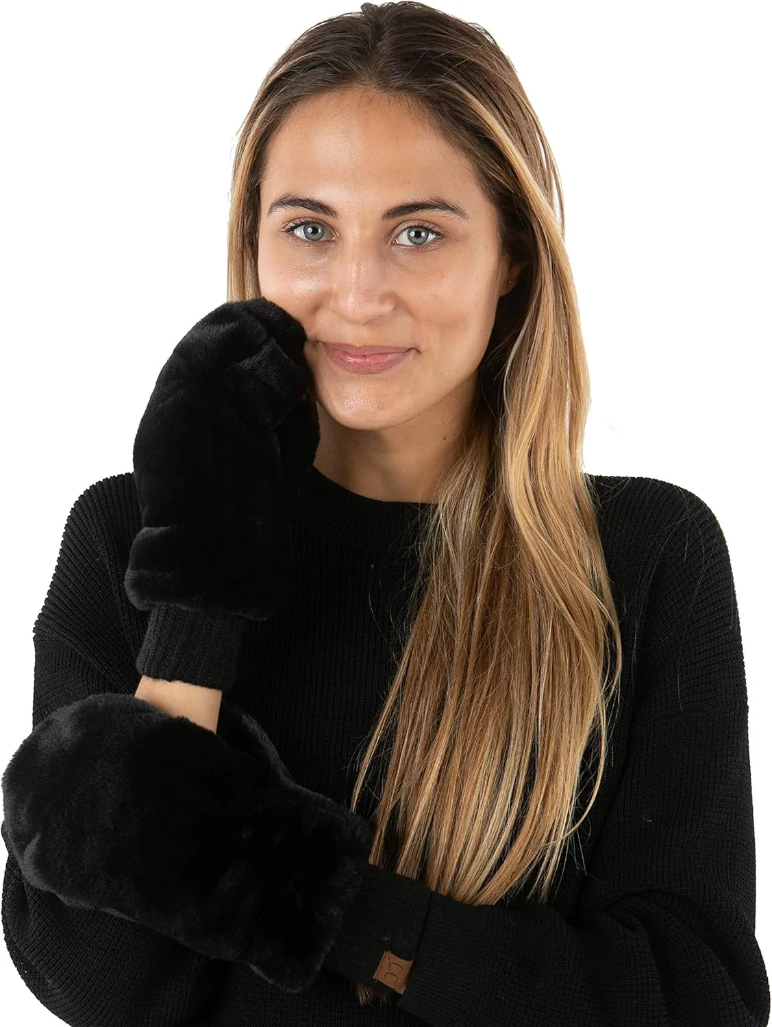 Funky Junque Faux Fur Flip Mittens Womens Warm Convertible Fingerless Gloves
