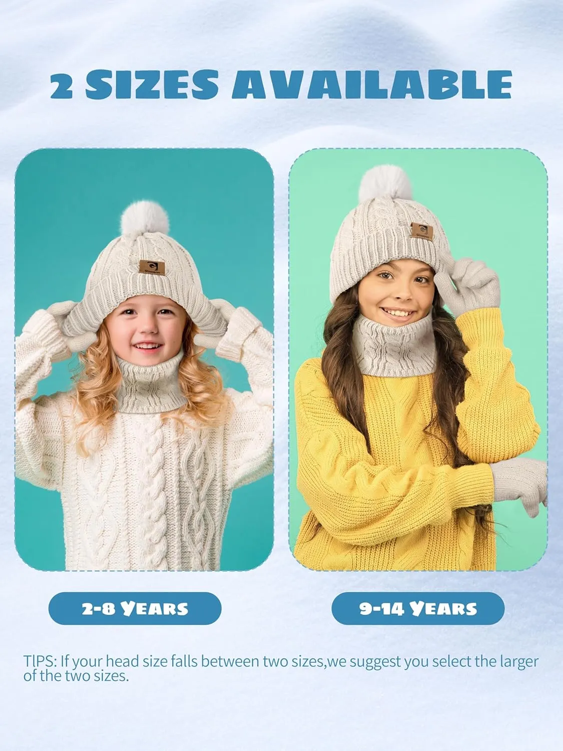 Glooarm Kids Winter Hat Gloves Scarf Set, Girls Toddler Winter Beanie Hat with Pom Knit Neck Warmer Gloves Fleece Lined Set