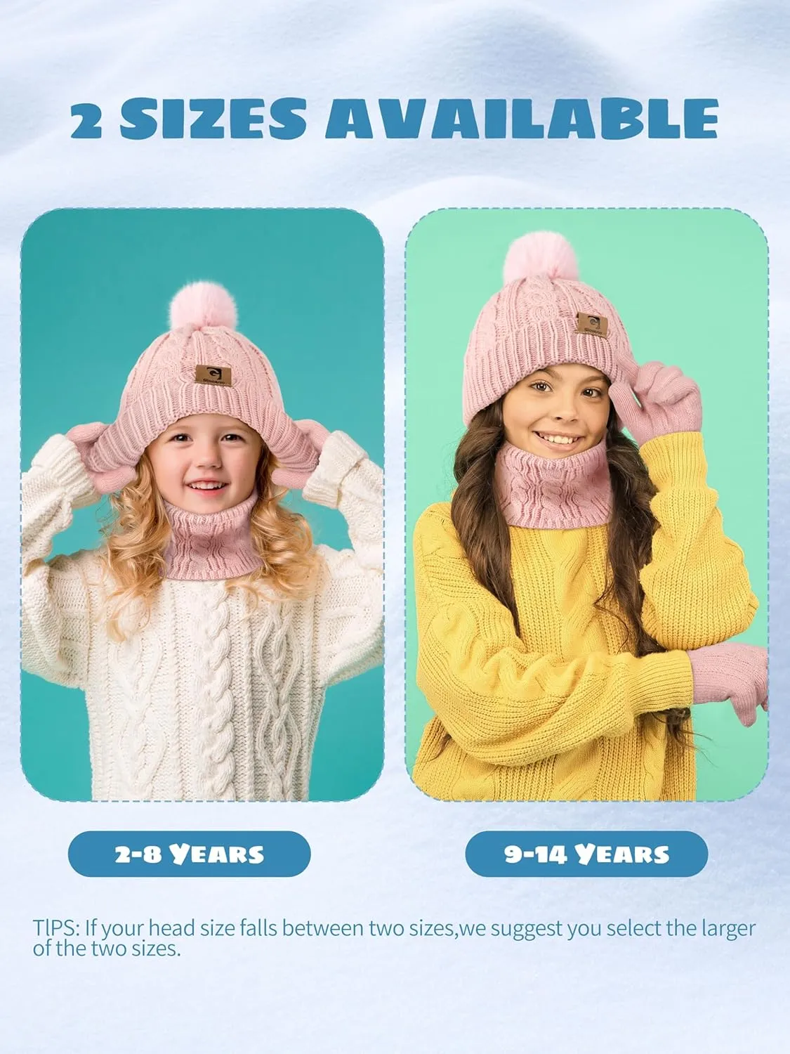 Glooarm Kids Winter Hat Gloves Scarf Set, Girls Toddler Winter Beanie Hat with Pom Knit Neck Warmer Gloves Fleece Lined Set