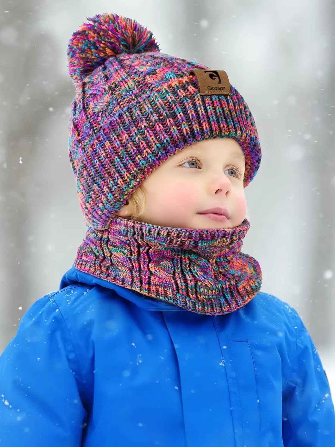 Glooarm Kids Winter Hat Gloves Scarf Set, Girls Toddler Winter Beanie Hat with Pom Knit Neck Warmer Gloves Fleece Lined Set