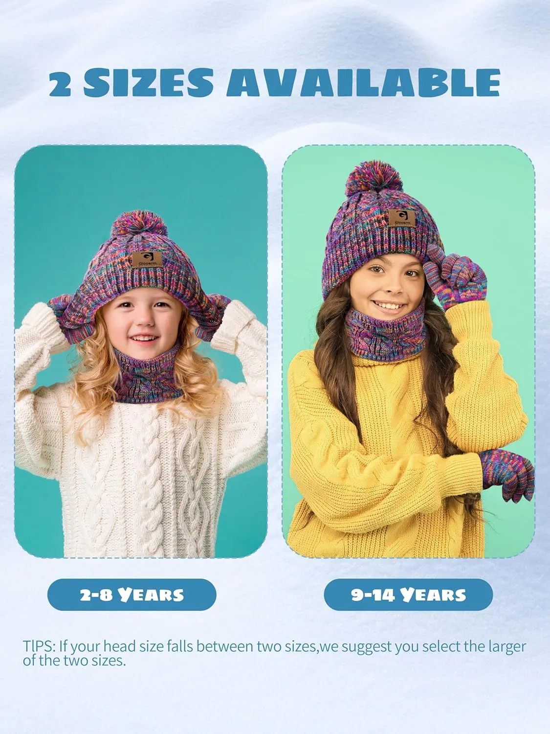 Glooarm Kids Winter Hat Gloves Scarf Set, Girls Toddler Winter Beanie Hat with Pom Knit Neck Warmer Gloves Fleece Lined Set