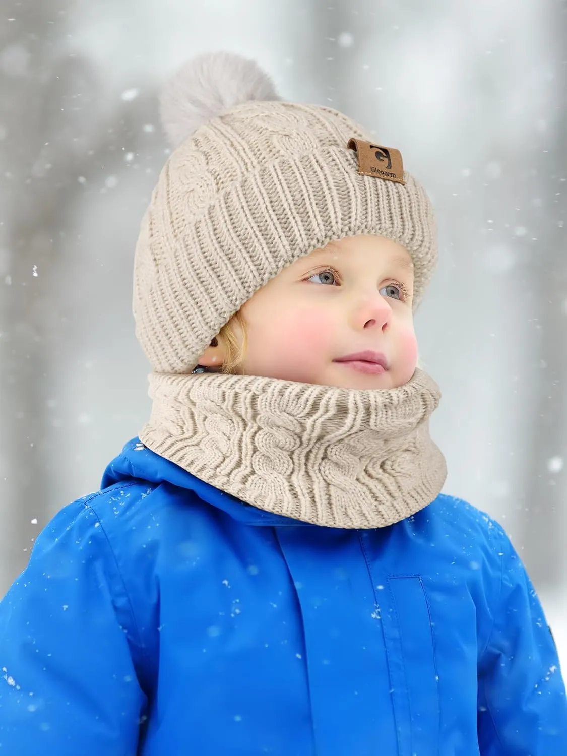 Glooarm Kids Winter Hat Gloves Scarf Set, Girls Toddler Winter Beanie Hat with Pom Knit Neck Warmer Gloves Fleece Lined Set