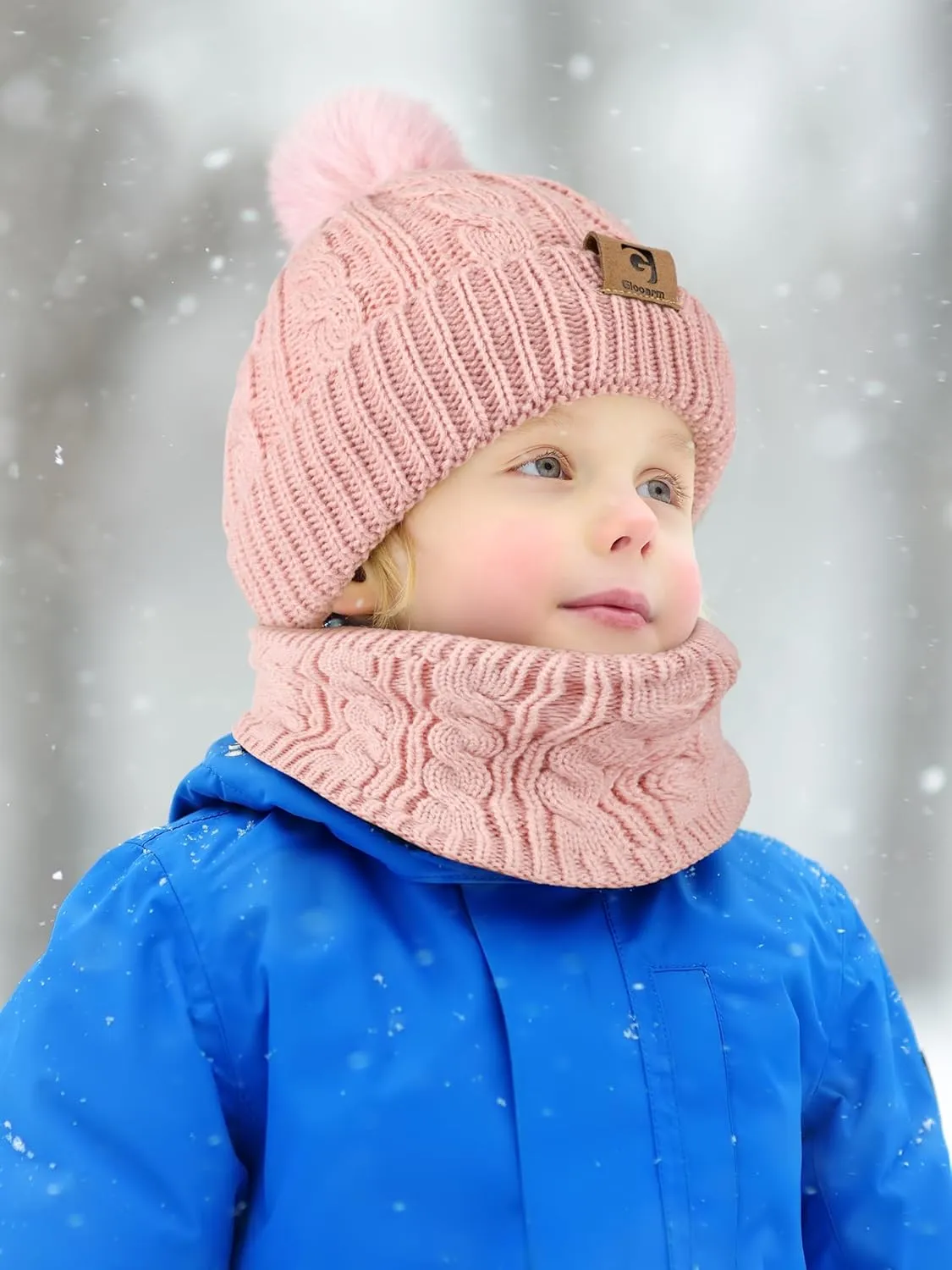 Glooarm Kids Winter Hat Gloves Scarf Set, Girls Toddler Winter Beanie Hat with Pom Knit Neck Warmer Gloves Fleece Lined Set
