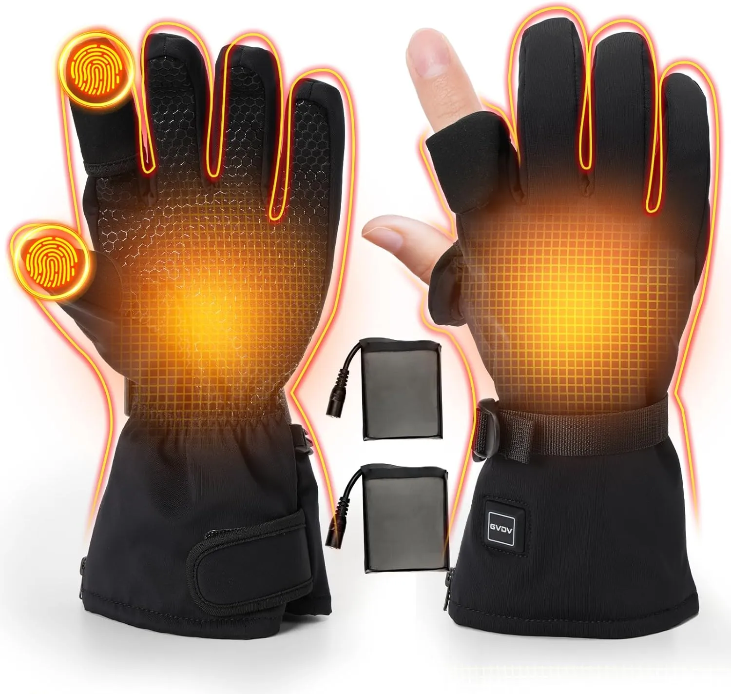 GVDV Hunting Heated Gloves for Men, 7.4V 3400mAh Rechargeable Touch Screen Heating Gloves with 2 Battery Packs, Winter Hand Warmers Glove for Outdoor Hunting Fishing Shooting Hiking, Black