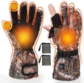 GVDV Hunting Heated Gloves for Men, 7.4V 3400mAh Rechargeable Touch Screen Heating Gloves with 2 Battery Packs, Winter Hand Warmers Glove for Outdoor Hunting Fishing Shooting Hiking, Camouflage