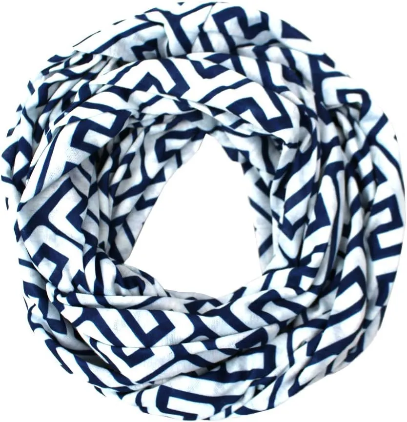 Infinity Scarf for Women - Travel Scarf with Hidden Pocket - Greek Key Pattern Scarves
