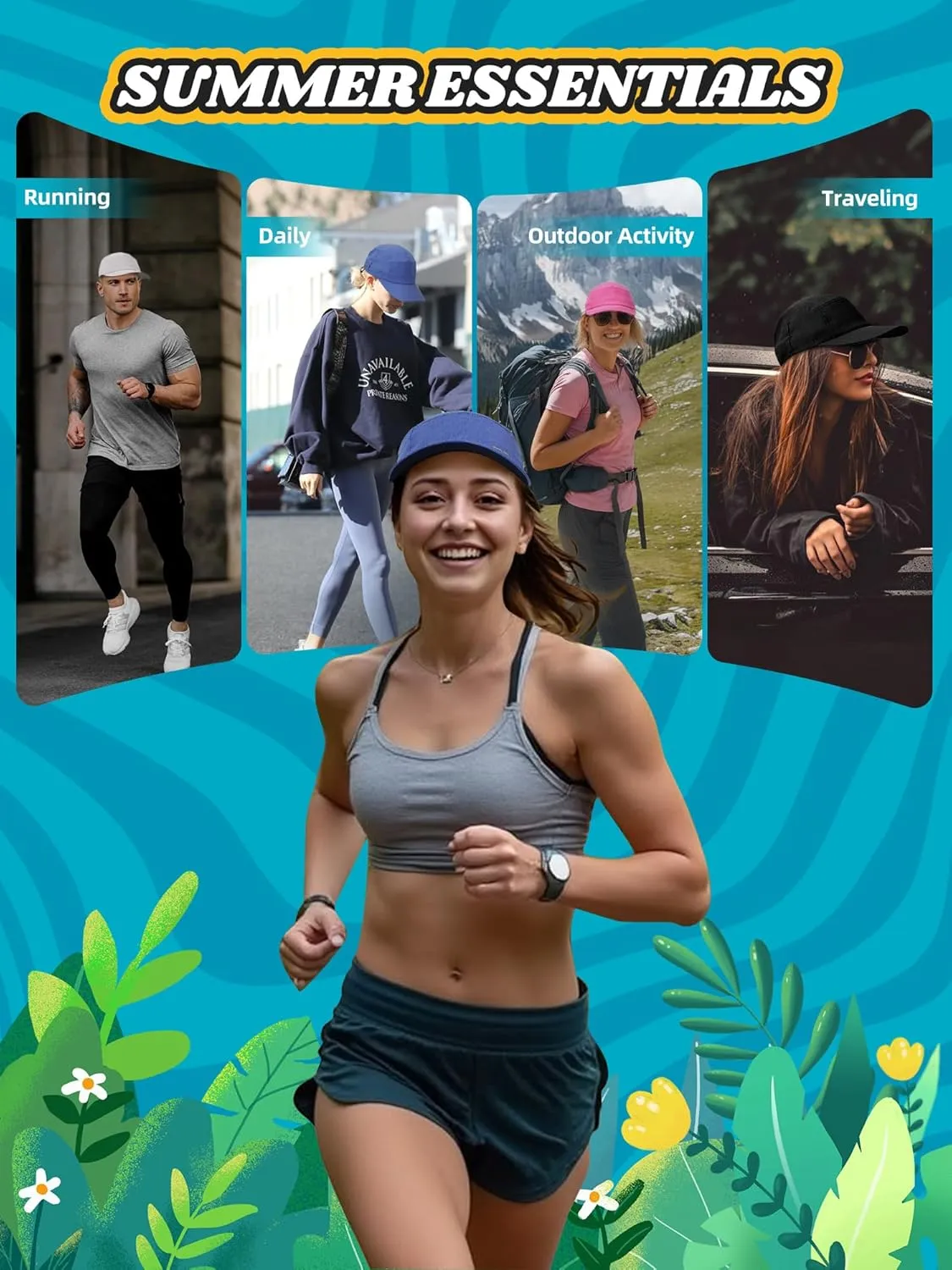 Lightweight 5 Panel Baseball Caps for Women Men, Breathable Mesh Running Hat, Sport Cap for Golf, Cycling, Tennis