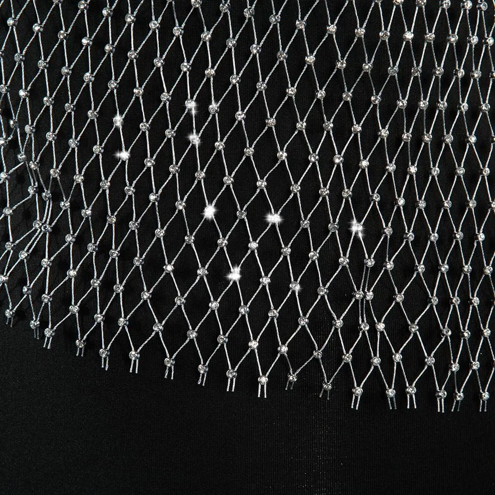 Lrady Women's Rhinestone Mesh Fishnet Bodycon Club Dress See Through Beach Swimwear Bikini Cover Up