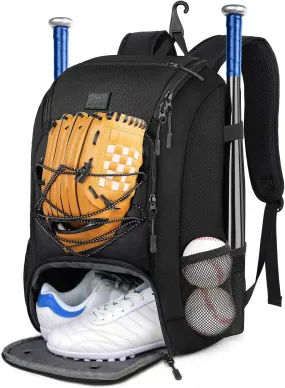 MATEIN Baseball Backpack, Softball Bat Bag with Shoes Compartment for Youth, Boys and Adult, Lightweight Baseball Bag with Fence Hook Hold TBall Bat, Batting Mitten, Helmet, Caps, Teeball Gear