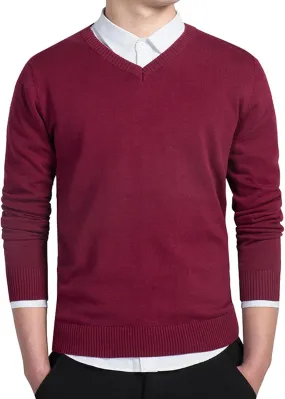 Men's Essential Long Sleeve V-Neck Sweater Soft Touch Slim Pullover Regular Fit Cotton Sweater