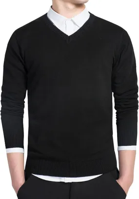 Men's Essential Long Sleeve V-Neck Sweater Soft Touch Slim Pullover Regular Fit Cotton Sweater