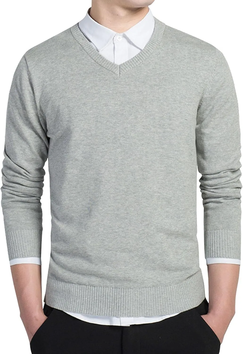 Men's Essential Long Sleeve V-Neck Sweater Soft Touch Slim Pullover Regular Fit Cotton Sweater