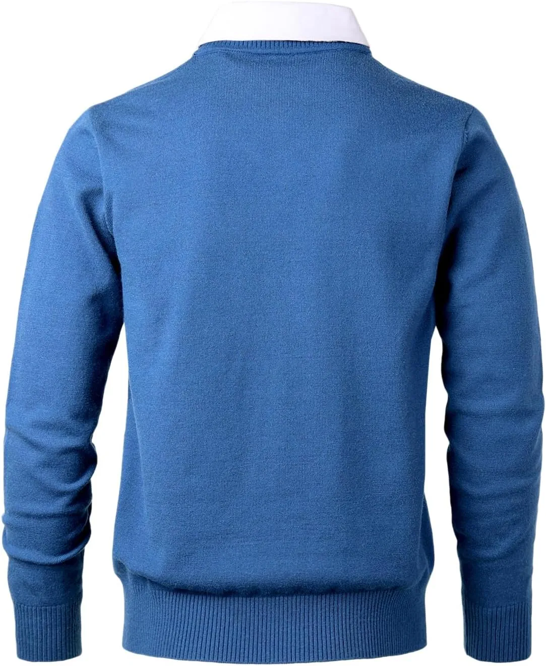 Men's Knit Sweater Fashion Pullover Soft Touch V-Neck Sweatshirt Top with Plaid or White Mock Shirt Collar