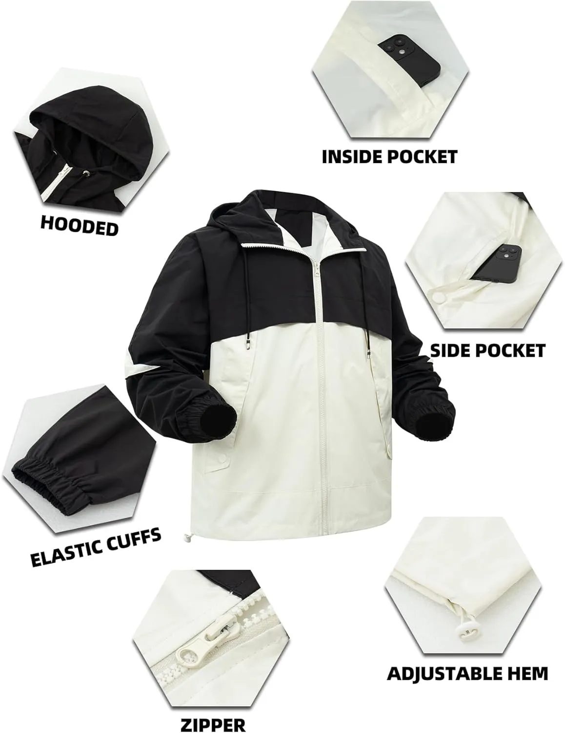 Mens Windbreaker Hiking Camping Outdoor Lightweight Softshell Raincoat Waterproof Windproof Jacket Hooded
